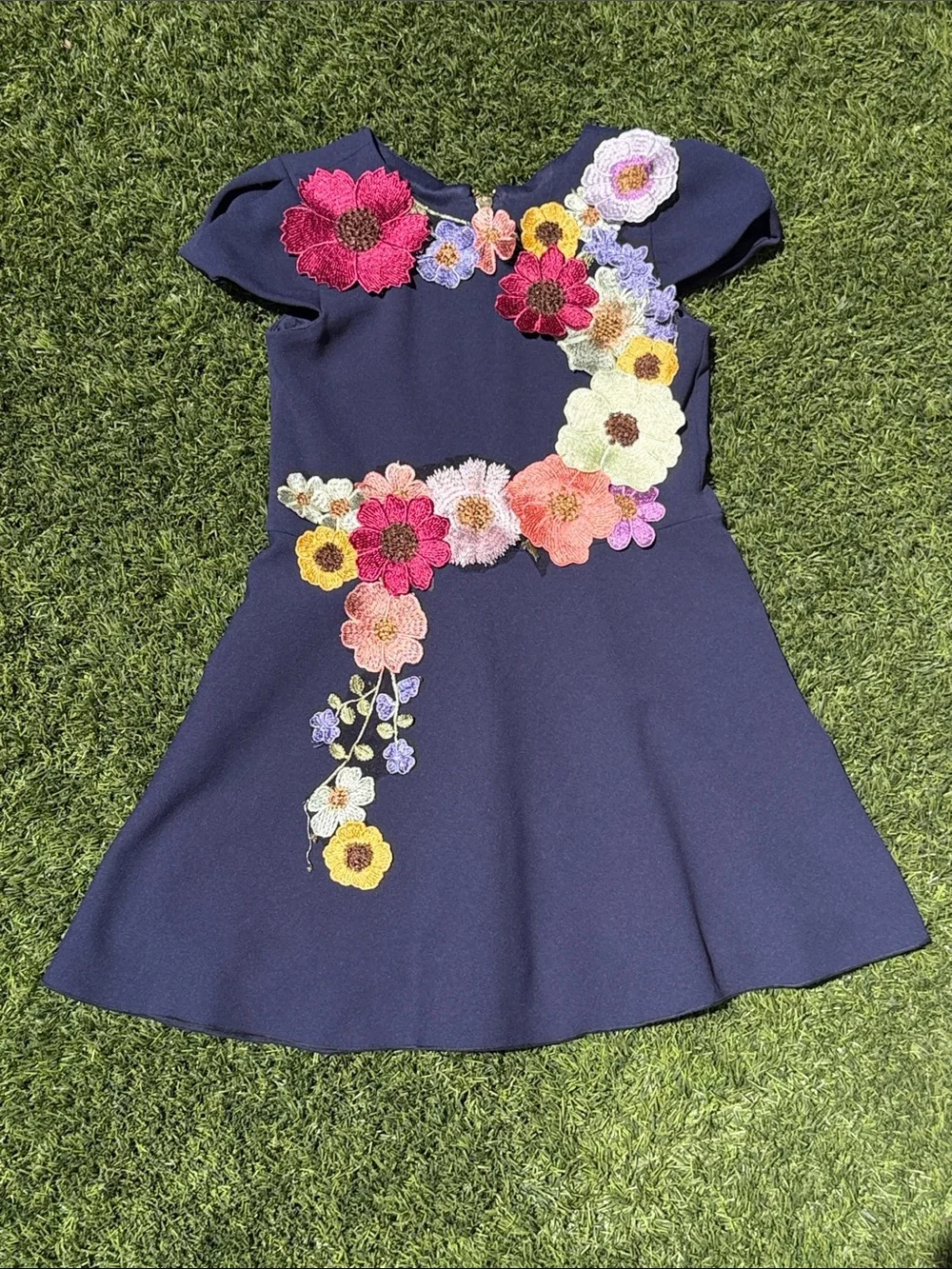 Zoe Ltd Navy Dress with Multicolor Floral Appliqué
